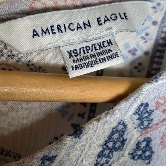 American Eagle XS Boho Floral Patchwork Peasant Blouse Long Sleeve - Picture 6 of 12